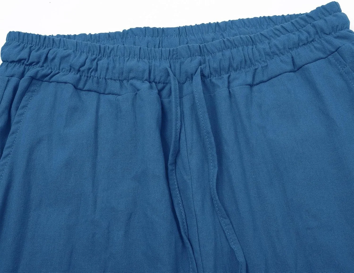 Women's Solid Cotton Linen Straight Pants Drawstring Loose Fit Summer Pants Wide Leg Trousers with Side Pockets for Causal