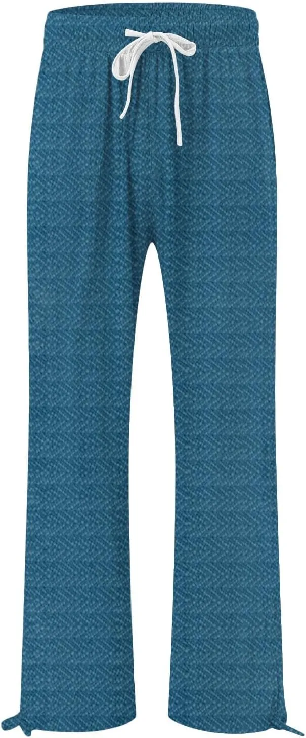 Women's Striped Cotton Linen Wide Leg Pants Summer Casual Comfy Pants with Pockets 2025 Drawstring Elastic Waist Trousers