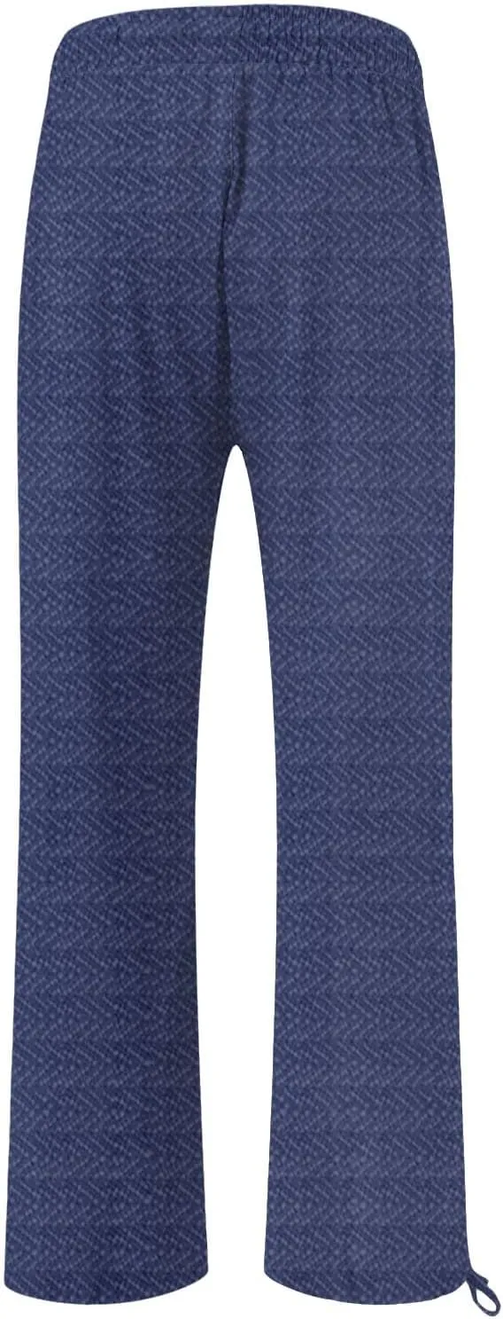 Women's Striped Cotton Linen Wide Leg Pants Summer Casual Comfy Pants with Pockets 2025 Drawstring Elastic Waist Trousers