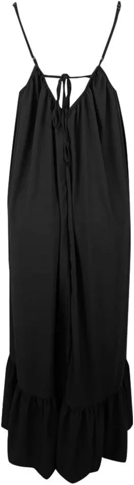 Women's Summer Casual Sleeveless Strappy Backless Maxi Dress Pleated Tiered Flowy Beach Vacation Long Dresses Sundress