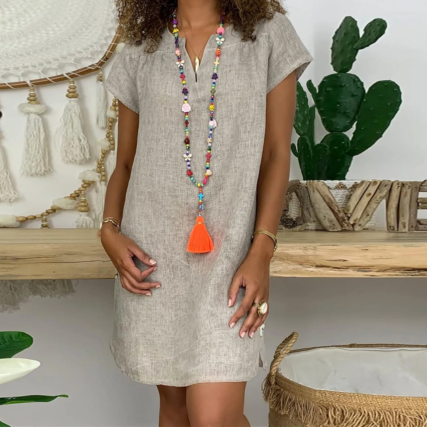 Womens Summer Cotton Linen Dress Sleeveless V Neck Loose Keen Length Long Dresses Comfy Casual Plus Size Maxi Dress