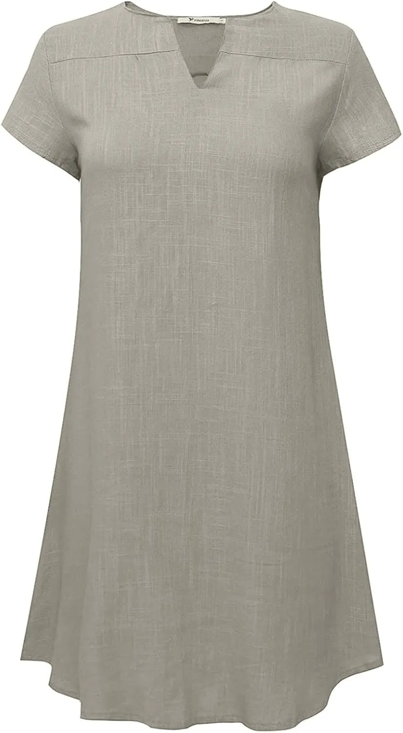 Womens Summer Cotton Linen Dress Sleeveless V Neck Loose Keen Length Long Dresses Comfy Casual Plus Size Maxi Dress