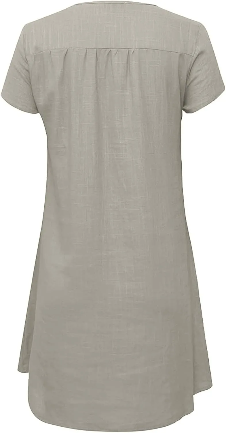 Womens Summer Cotton Linen Dress Sleeveless V Neck Loose Keen Length Long Dresses Comfy Casual Plus Size Maxi Dress