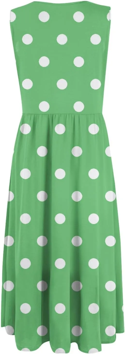 Womens Summer Dresses Casual A-Line Sundresses Floral Loose Sleeveless Mid Dress Flowy Tshirt Tank Dresses with Pockets