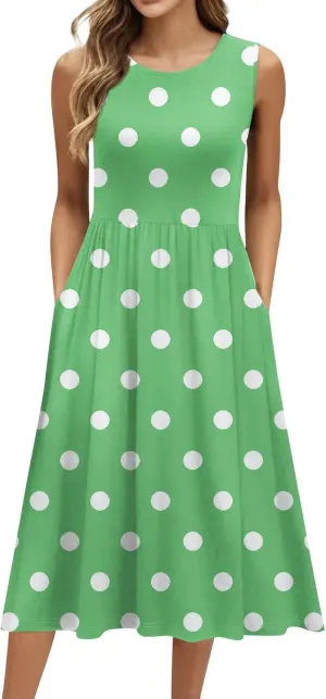 Womens Summer Dresses Casual A-Line Sundresses Floral Loose Sleeveless Mid Dress Flowy Tshirt Tank Dresses with Pockets