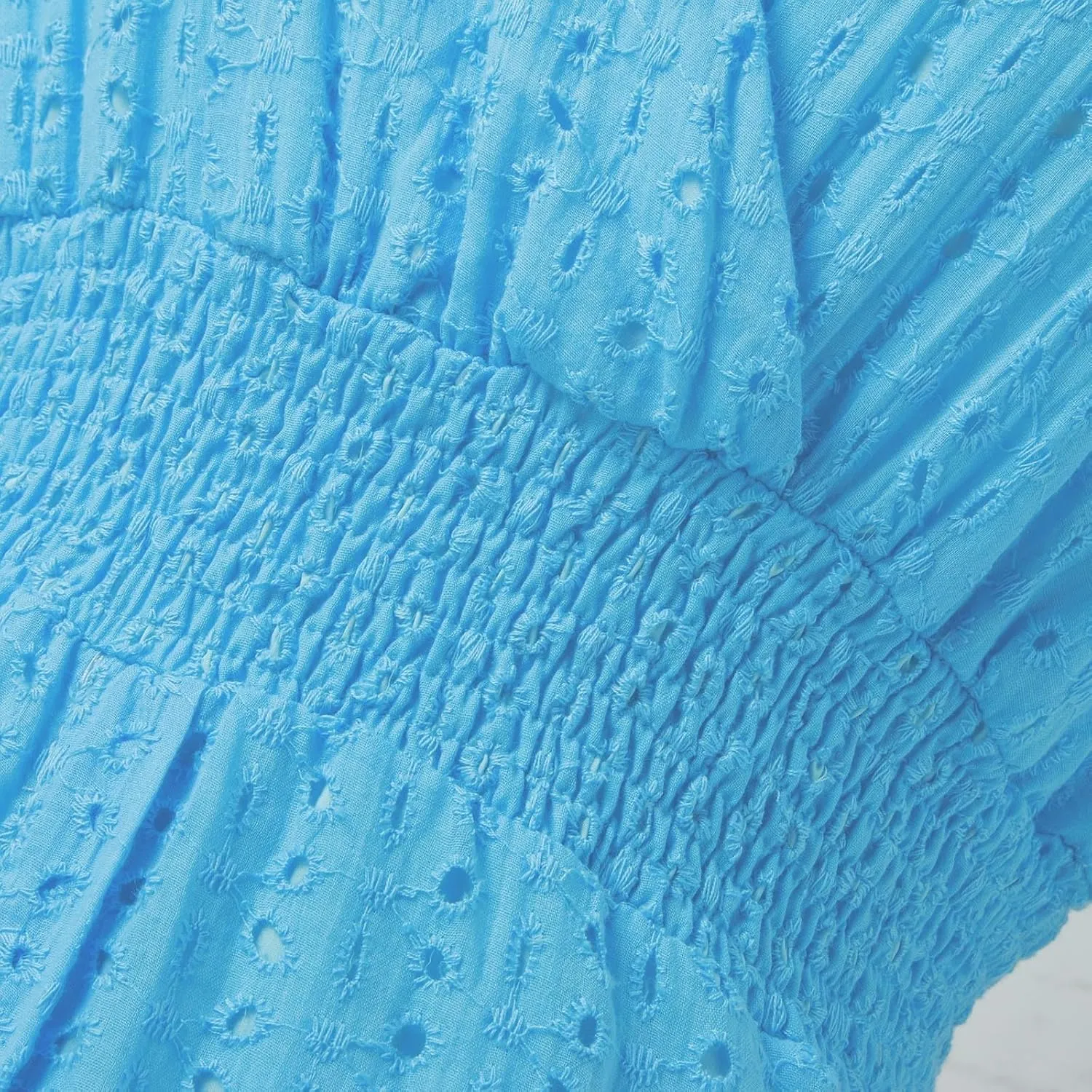 Women's Summer Dresses Sexy Eyelet Lace Embroidery Smocked Dress Flutter Sleeve Midi Long Beach Vacation Sundress
