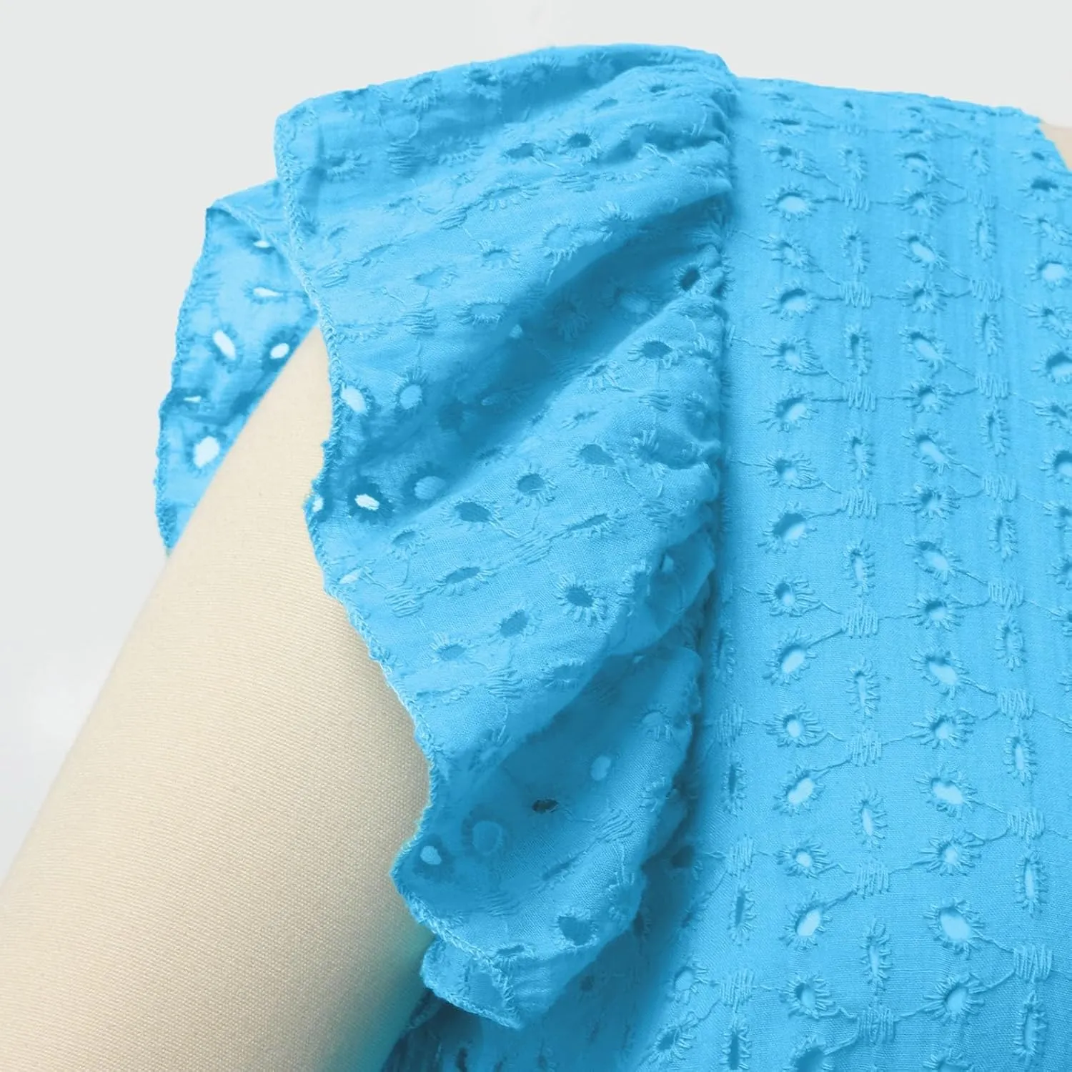 Women's Summer Dresses Sexy Eyelet Lace Embroidery Smocked Dress Flutter Sleeve Midi Long Beach Vacation Sundress