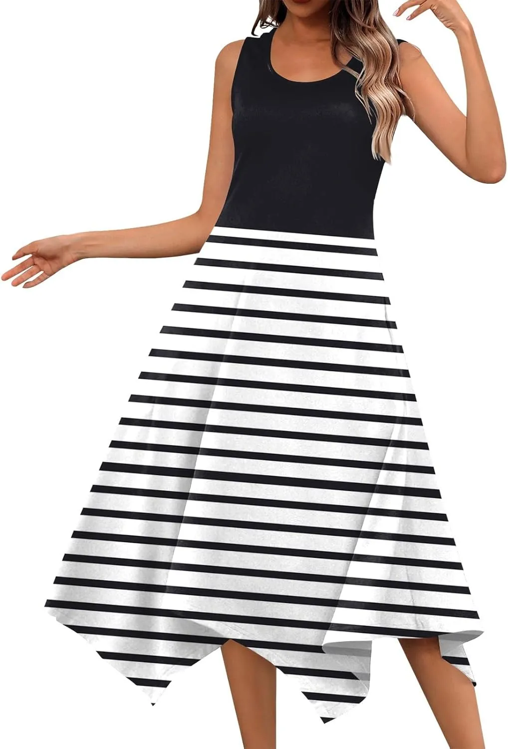 Womens Summer Dresses Summer Flowy Casual Midi Tank Dresses Beach Hankerchief Hem Sleeveless Dress Floral Sundresses