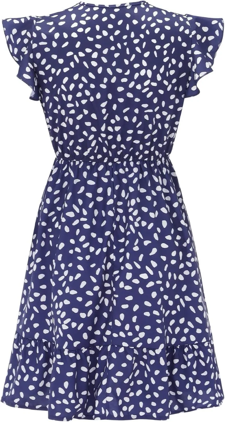 Womens Summer Floral Printed Smocked Square Neck Ruffle Short Sleeve Mini Boho Dress Sleeveless Slip Dress Women