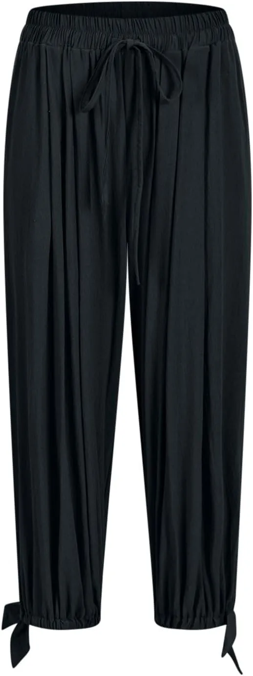 Womens Summer Linen Pants Harem Palazzo Trousers Casual Smocked Waist Flowy Slack Beach Trousers with Pocket