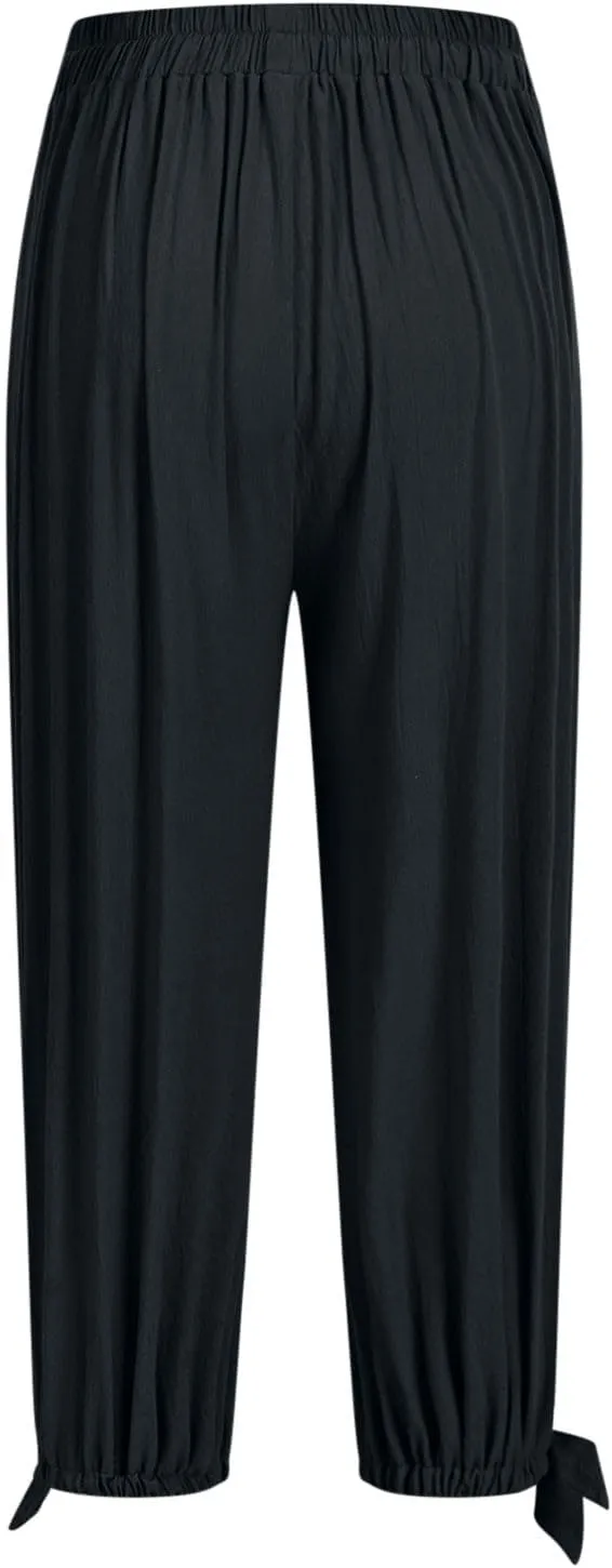 Womens Summer Linen Pants Harem Palazzo Trousers Casual Smocked Waist Flowy Slack Beach Trousers with Pocket