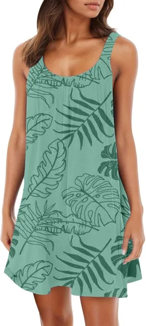 Women's Summer Tank Dresses 2025 Casual Sleeveless Floral Print Boho Beach Mini Dress Ruffle Hem Loose Sundress