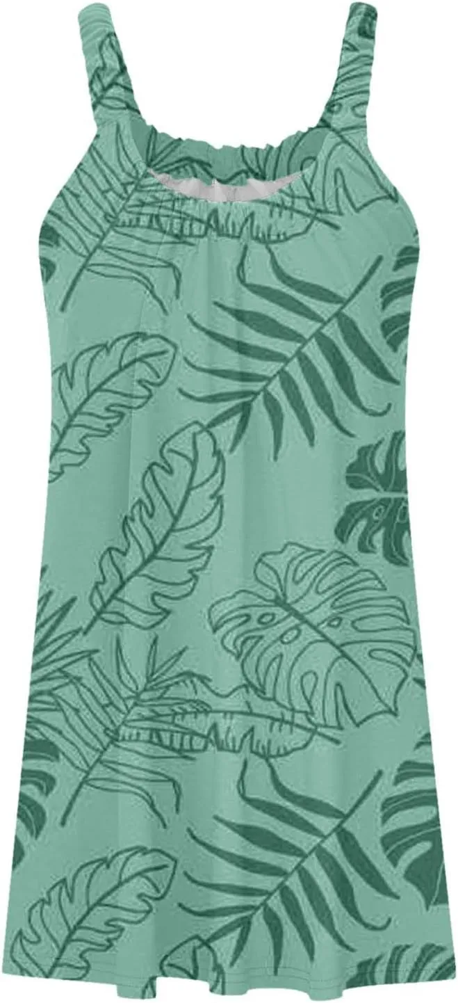 Women's Summer Tank Dresses 2025 Casual Sleeveless Floral Print Boho Beach Mini Dress Ruffle Hem Loose Sundress