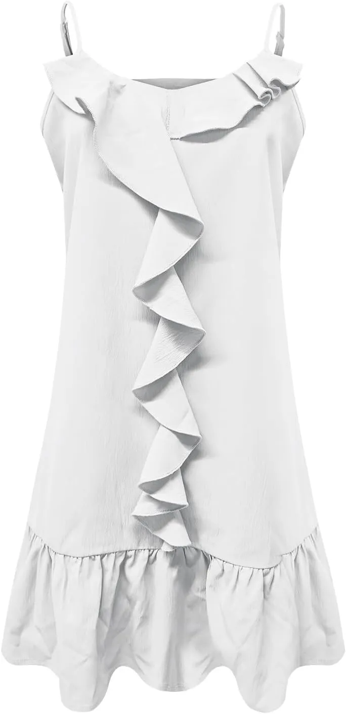 Women's Sundress Ruffle Cami Mini Dress Sleeveless Flowy Swing Shift Short Dresses Casual Cute Summer Beach Dresses