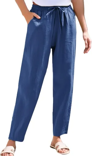 Womens Sweatpants, Peasant Pants Linen Straight Leg Casual Drawstring Cotton Plus Size