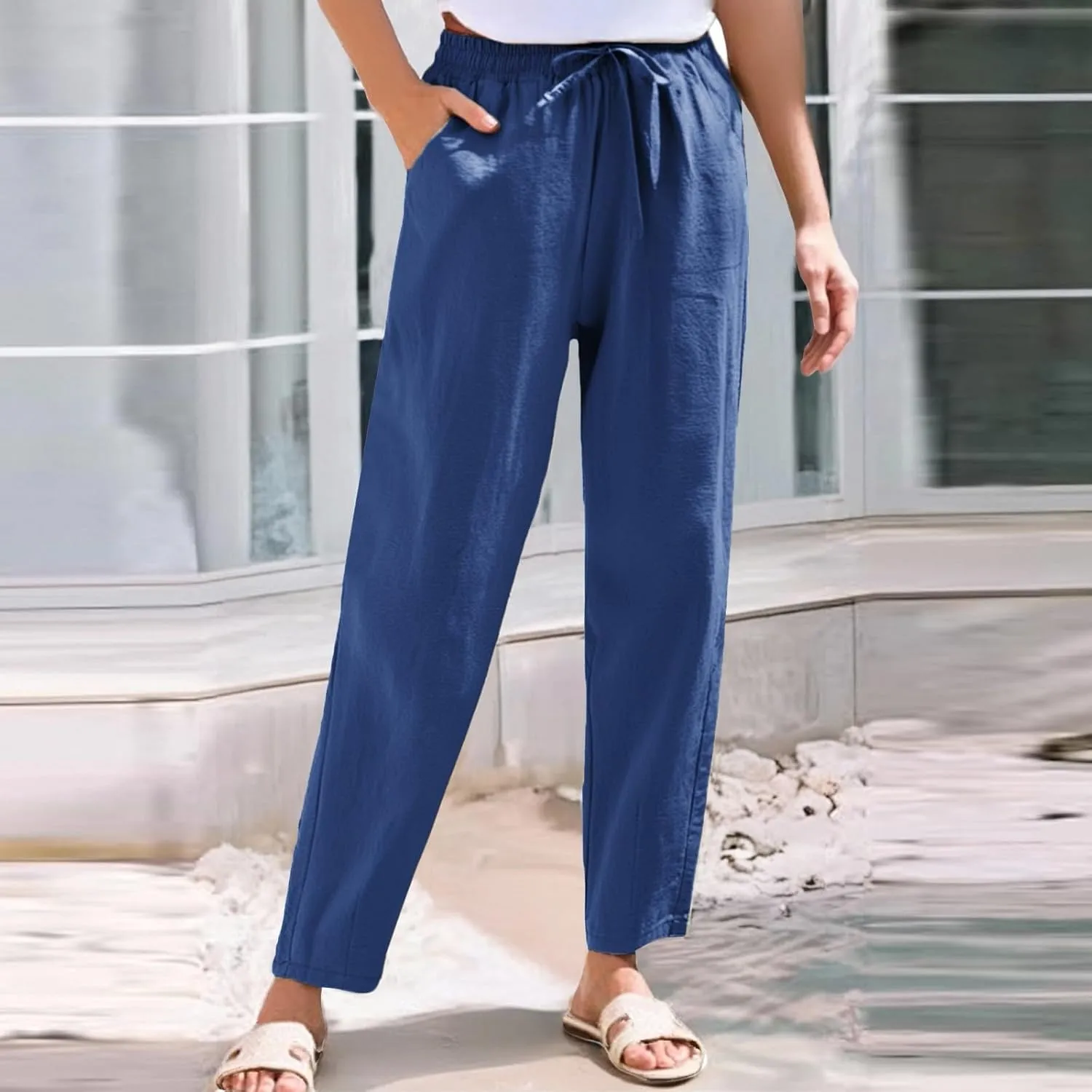 Womens Sweatpants, Peasant Pants Linen Straight Leg Casual Drawstring Cotton Plus Size