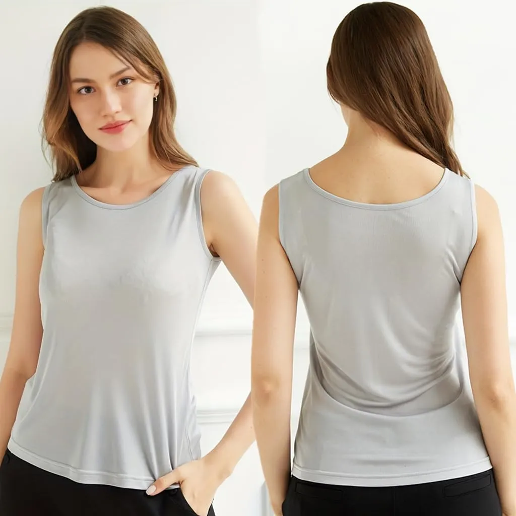 Womens Tank Top Silk Sleeveless Shirts Crewneck Under Shirts Basic Undershirts