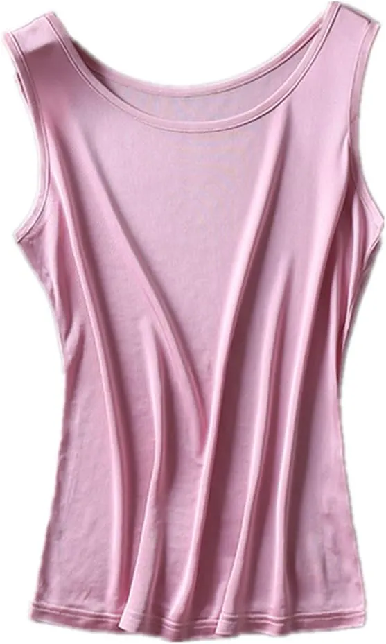 Womens Tank Top Silk Sleeveless Shirts Crewneck Under Shirts Basic Undershirts