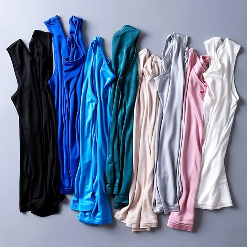 Womens Tank Top Silk Sleeveless Shirts Crewneck Under Shirts Basic Undershirts