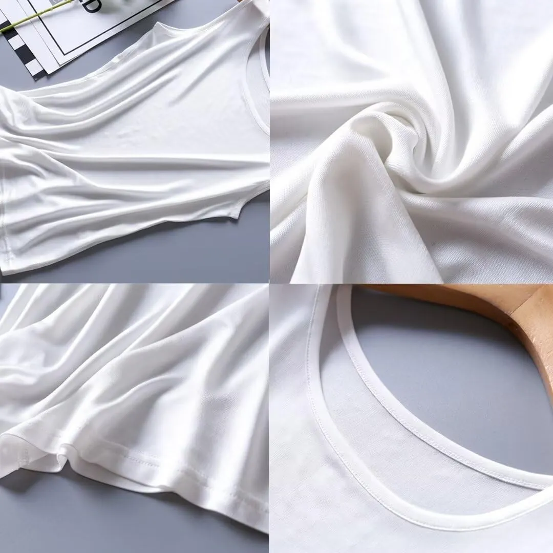 Womens Tank Top Silk Sleeveless Shirts Crewneck Under Shirts Basic Undershirts
