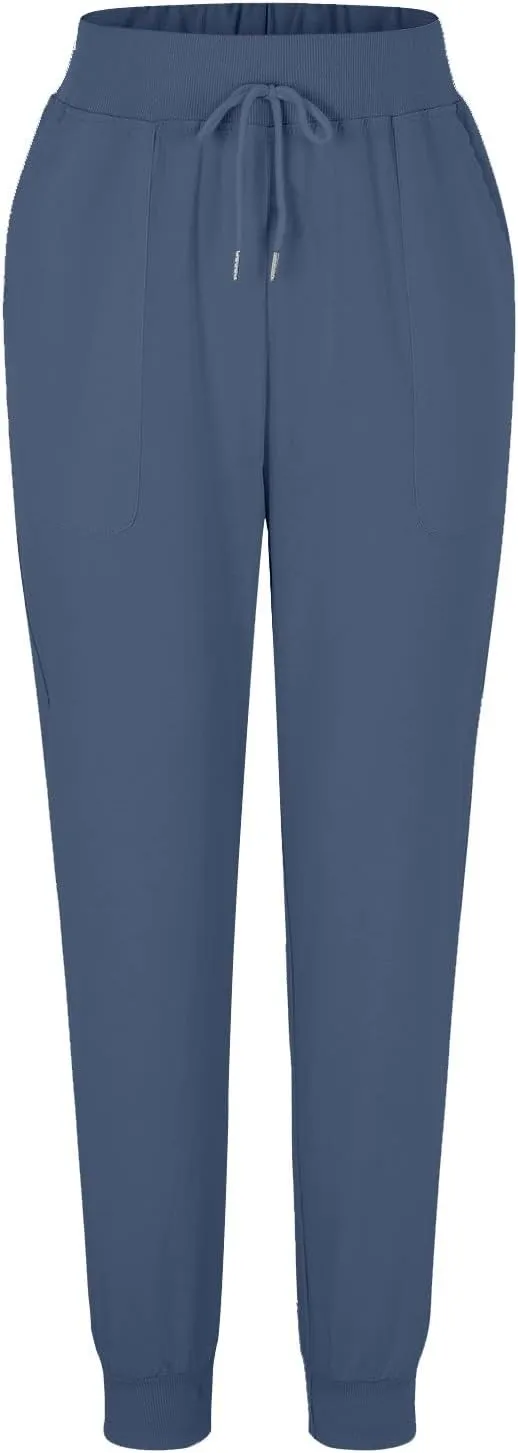 Womens Tapered Pants Casual Cotton Linen Pants Elastic Waist Linen Joggers Drawstring Pants with Pockets Trousers