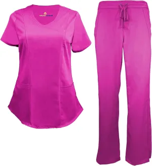 Women's Ultra Soft Modern Fit Mock Wrap Stretch Work Uniform Top and Pant Set 8201-9200