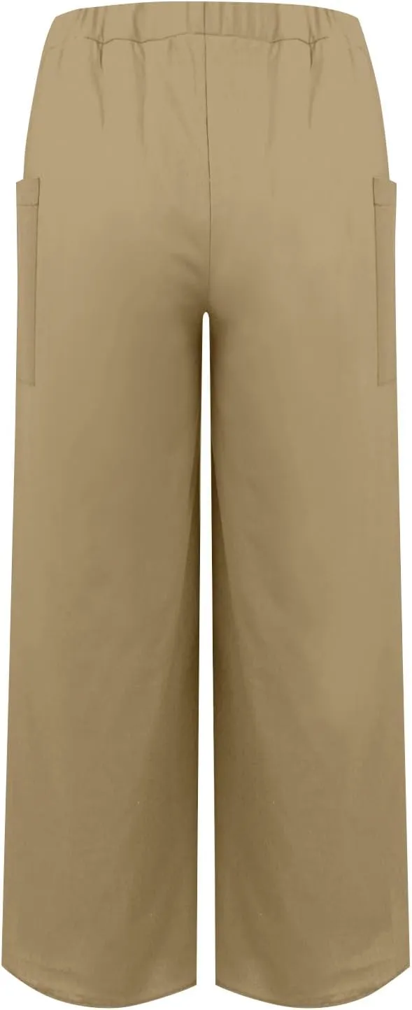 Womens Wide Leg Summer Pants Flowy Side Split Palazzo Beach Boho High Waisted Casual Lounge Trousers Plus Size