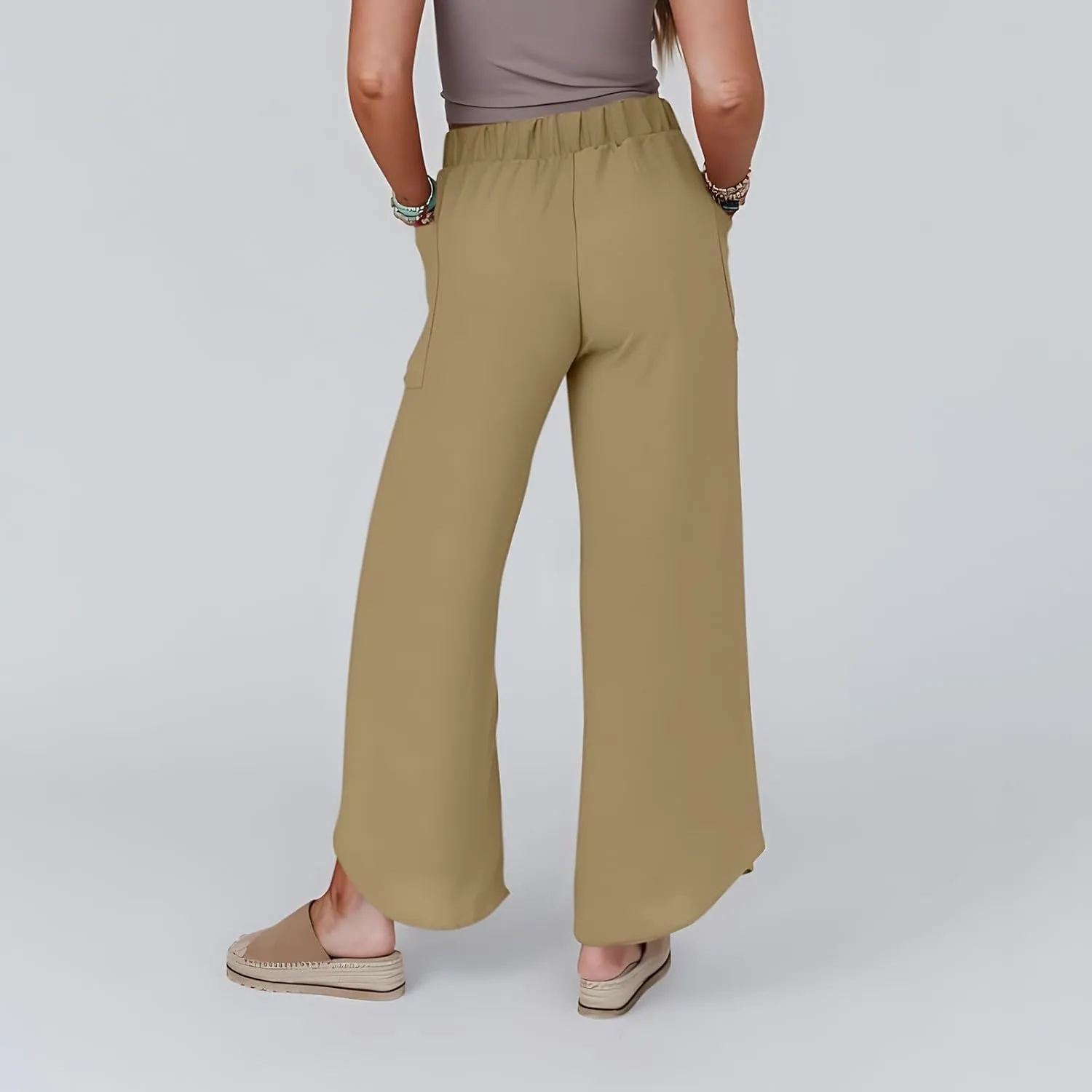 Womens Wide Leg Summer Pants Flowy Side Split Palazzo Beach Boho High Waisted Casual Lounge Trousers Plus Size