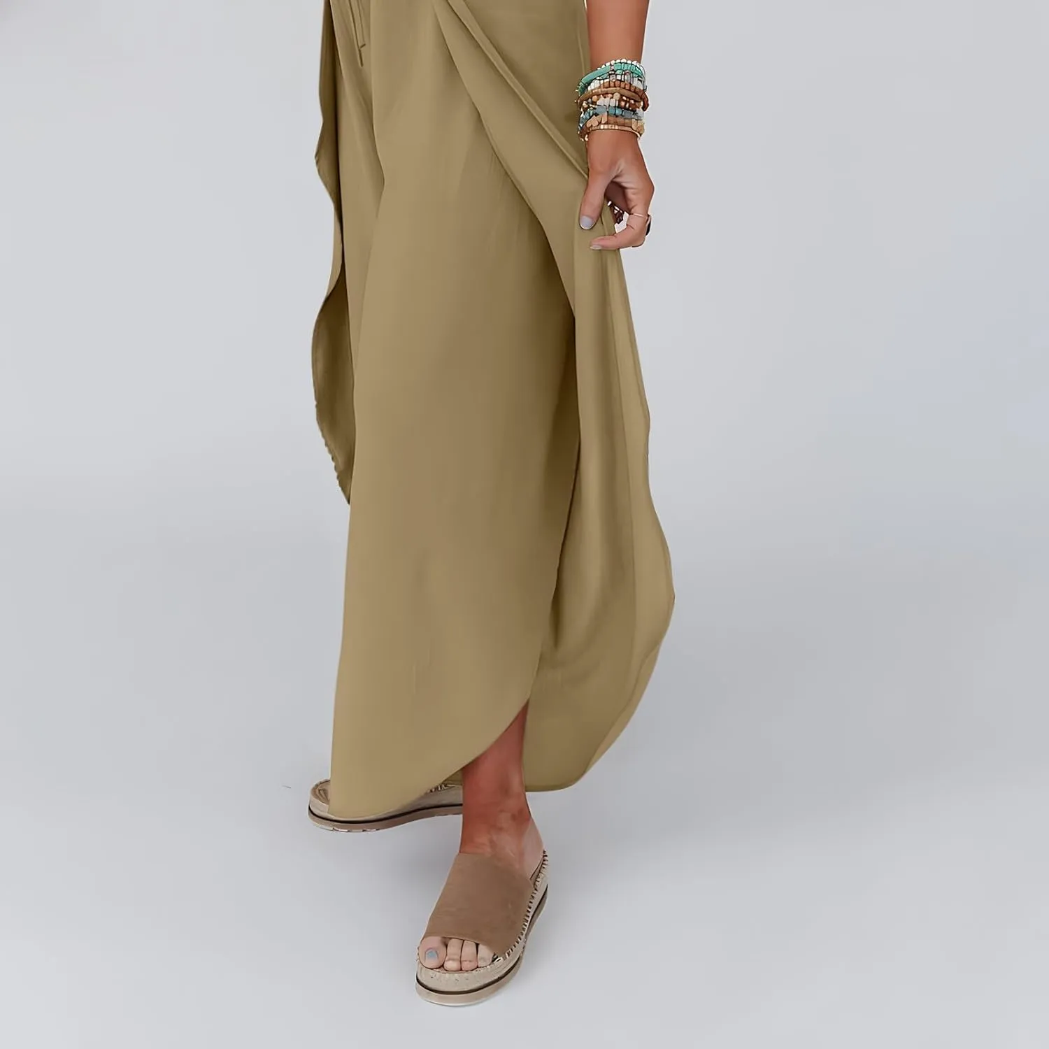Womens Wide Leg Summer Pants Flowy Side Split Palazzo Beach Boho High Waisted Casual Lounge Trousers Plus Size