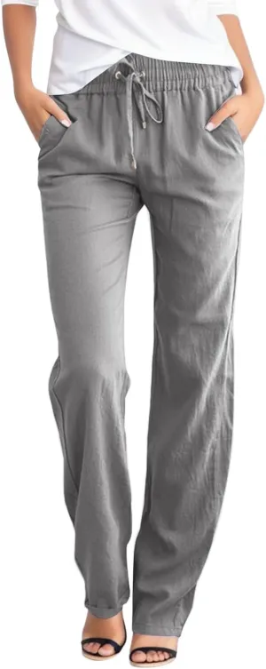 Womens Wide Leg Sweatpants Winter Silk Beach Leggings with Pockets Solid Color Elastic Waist