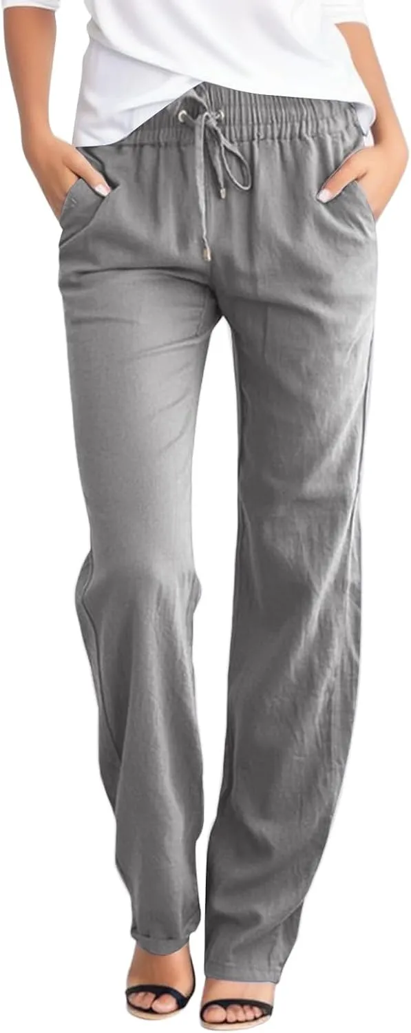 Womens Wide Leg Sweatpants Winter Silk Beach Leggings with Pockets Solid Color Elastic Waist
