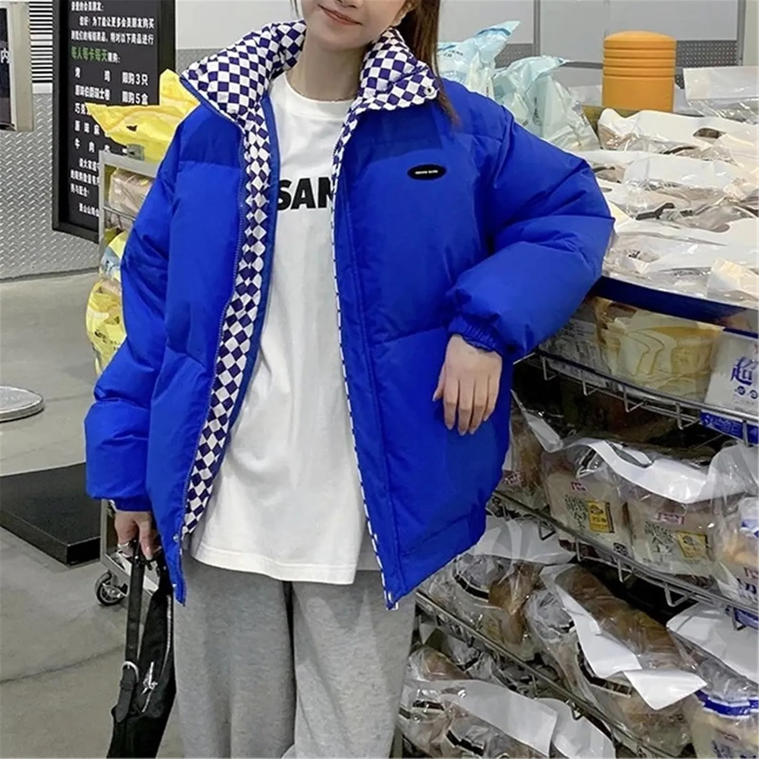 Women's Winter Down Cotton Jacket Zipper Loose Padded Coat Female Solid Thickening Warm Puffer Parkas Jackets