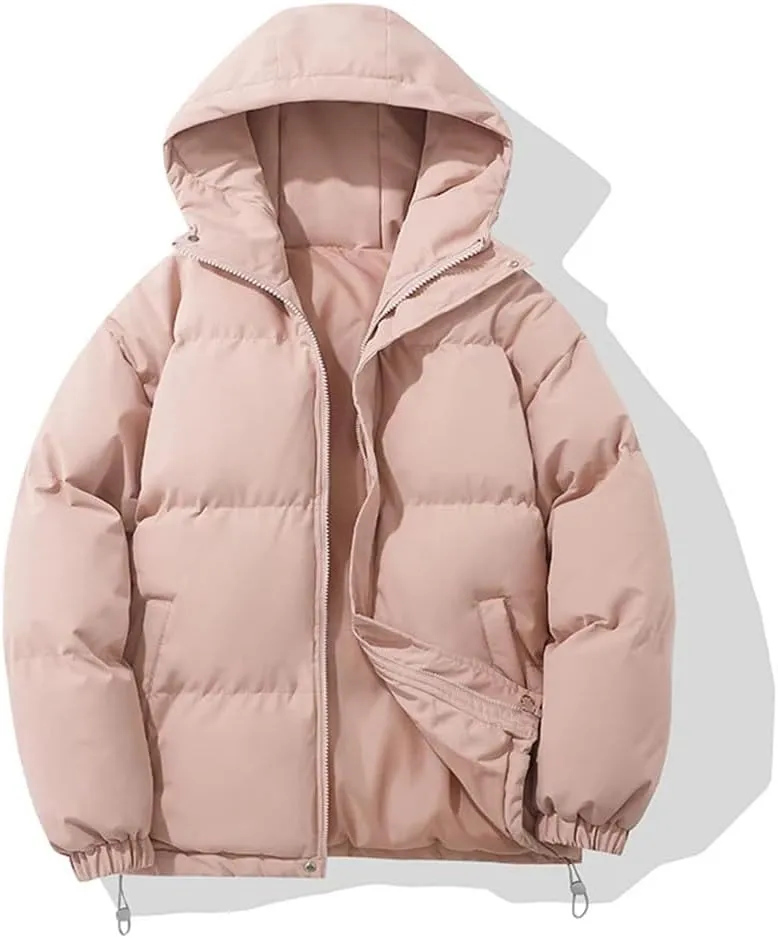 Women's Winter Warm Puffer Jacket High Neck Harajuku Hooded Down Jacket Zipper Cotton-Padded Coat