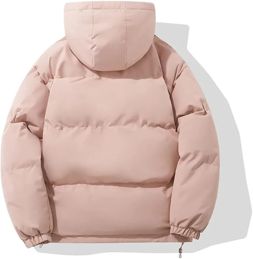 Women's Winter Warm Puffer Jacket High Neck Harajuku Hooded Down Jacket Zipper Cotton-Padded Coat