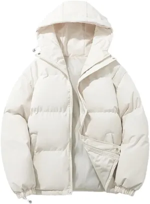 Women's Winter Warm Puffer Jacket High Neck Harajuku Hooded Down Jacket Zipper Cotton-Padded Coat