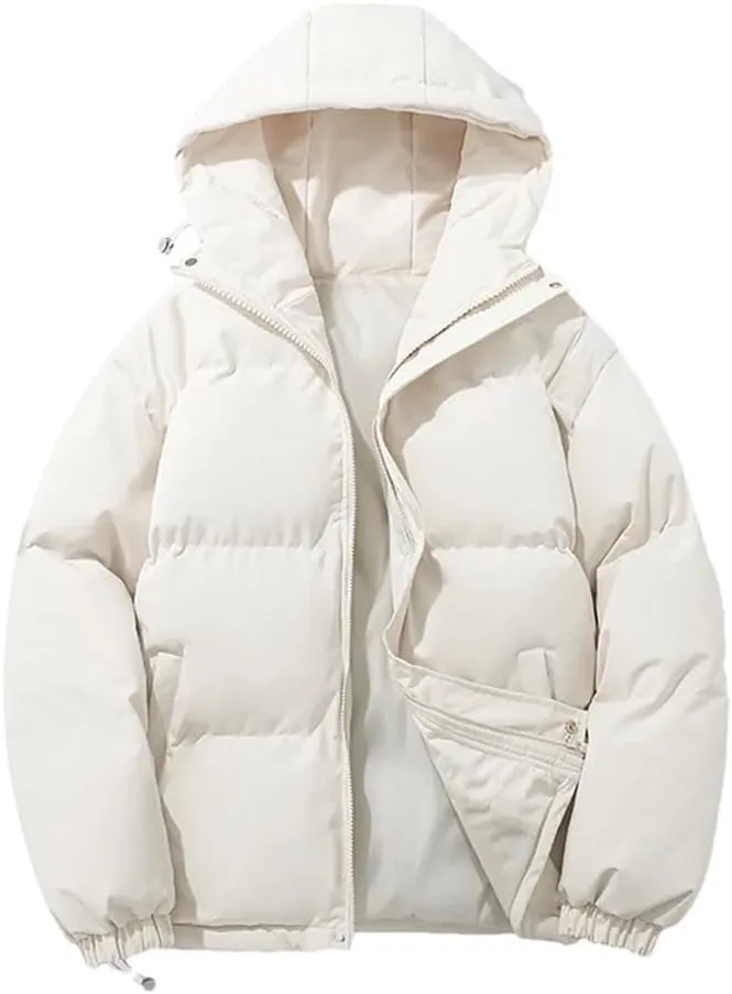 Women's Winter Warm Puffer Jacket High Neck Harajuku Hooded Down Jacket Zipper Cotton-Padded Coat