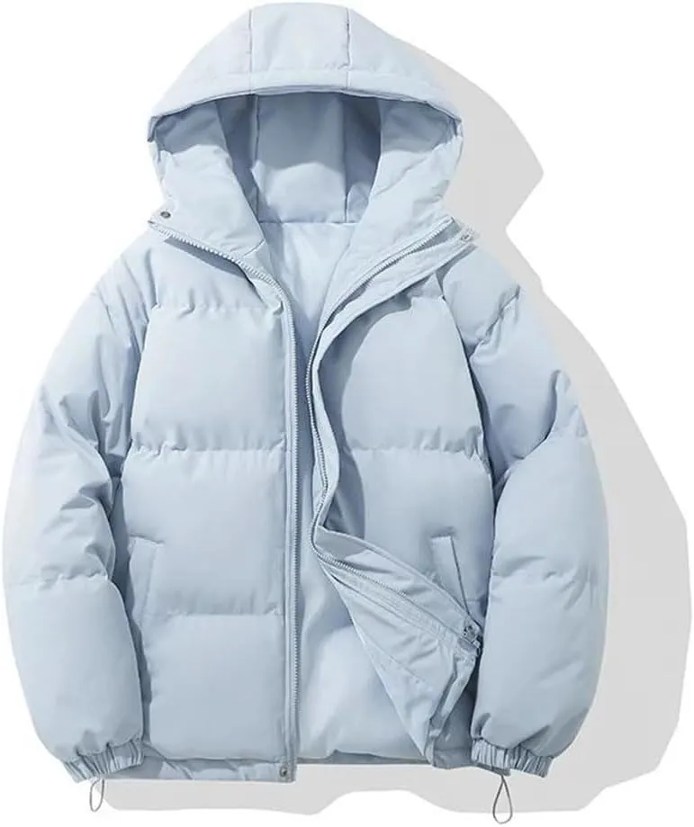 Women's Winter Warm Puffer Jacket High Neck Harajuku Hooded Down Jacket Zipper Cotton-Padded Coat