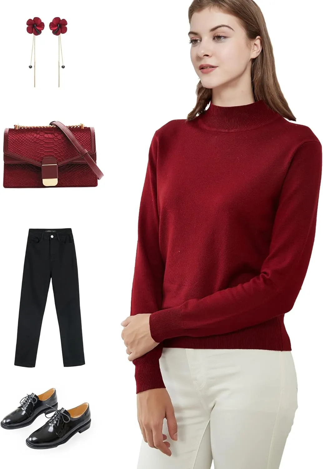 Woolicity Womens Mock Neck Sweater Long Sleeve Knit Pullover Tops Casual Lightweight Jumper Loose Pullover Tops