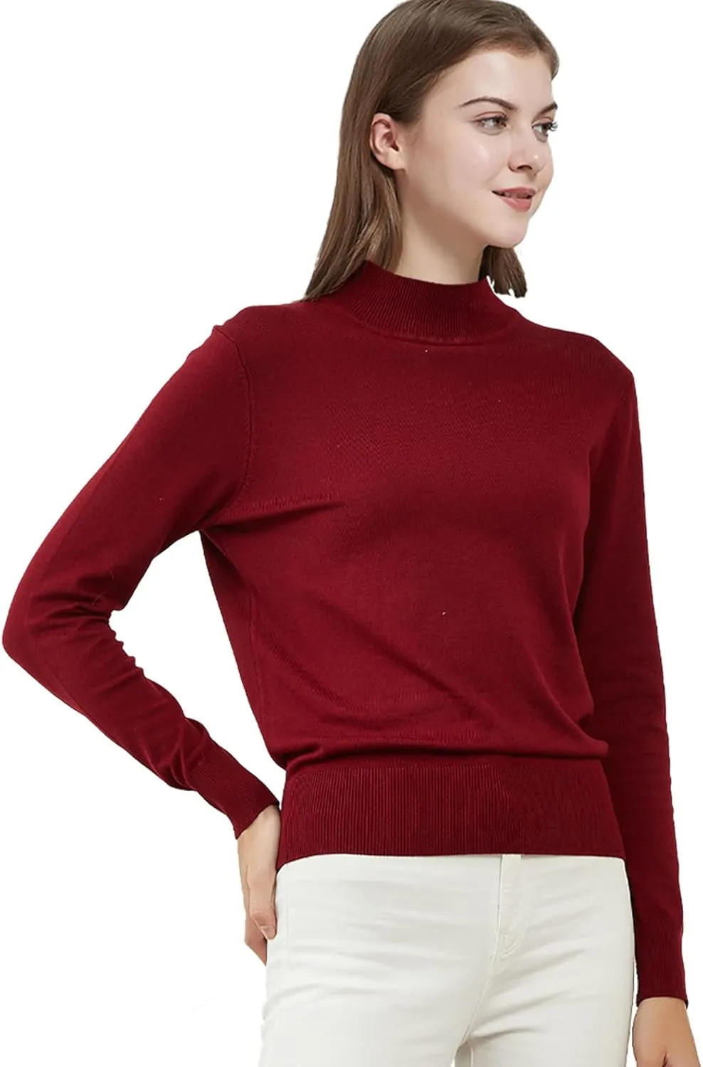 Woolicity Womens Mock Neck Sweater Long Sleeve Knit Pullover Tops Casual Lightweight Jumper Loose Pullover Tops
