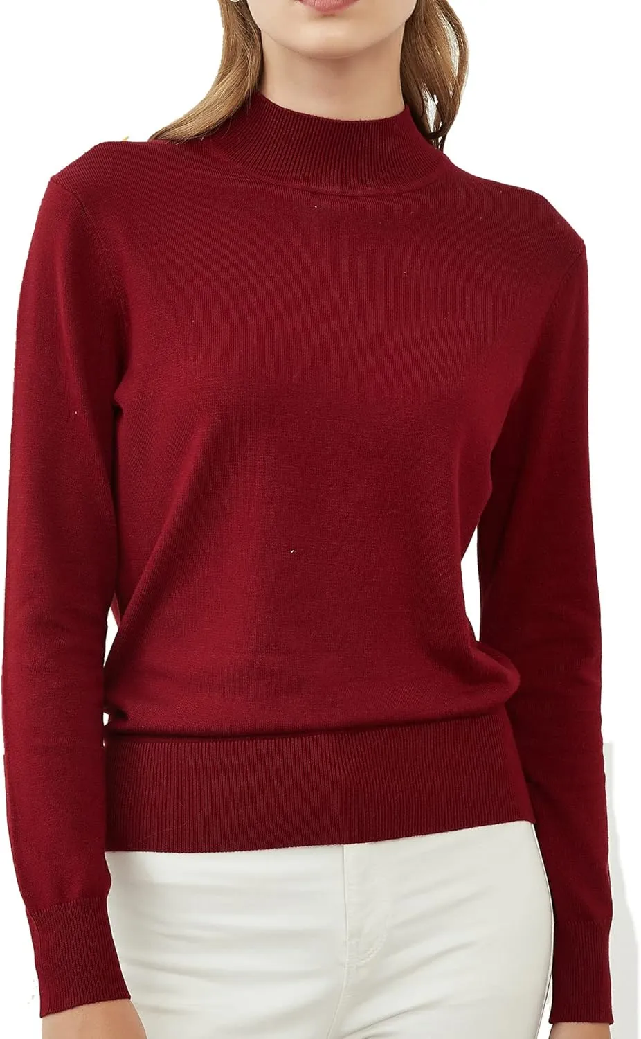 Woolicity Womens Mock Neck Sweater Long Sleeve Knit Pullover Tops Casual Lightweight Jumper Loose Pullover Tops