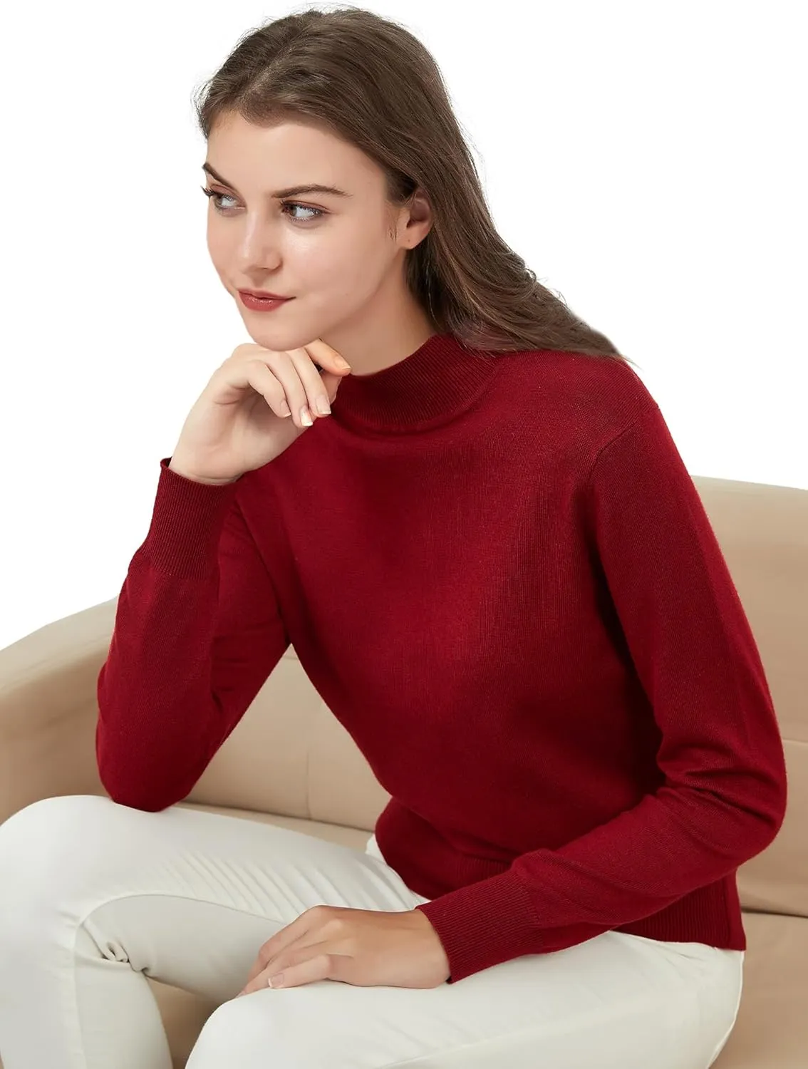 Woolicity Womens Mock Neck Sweater Long Sleeve Knit Pullover Tops Casual Lightweight Jumper Loose Pullover Tops