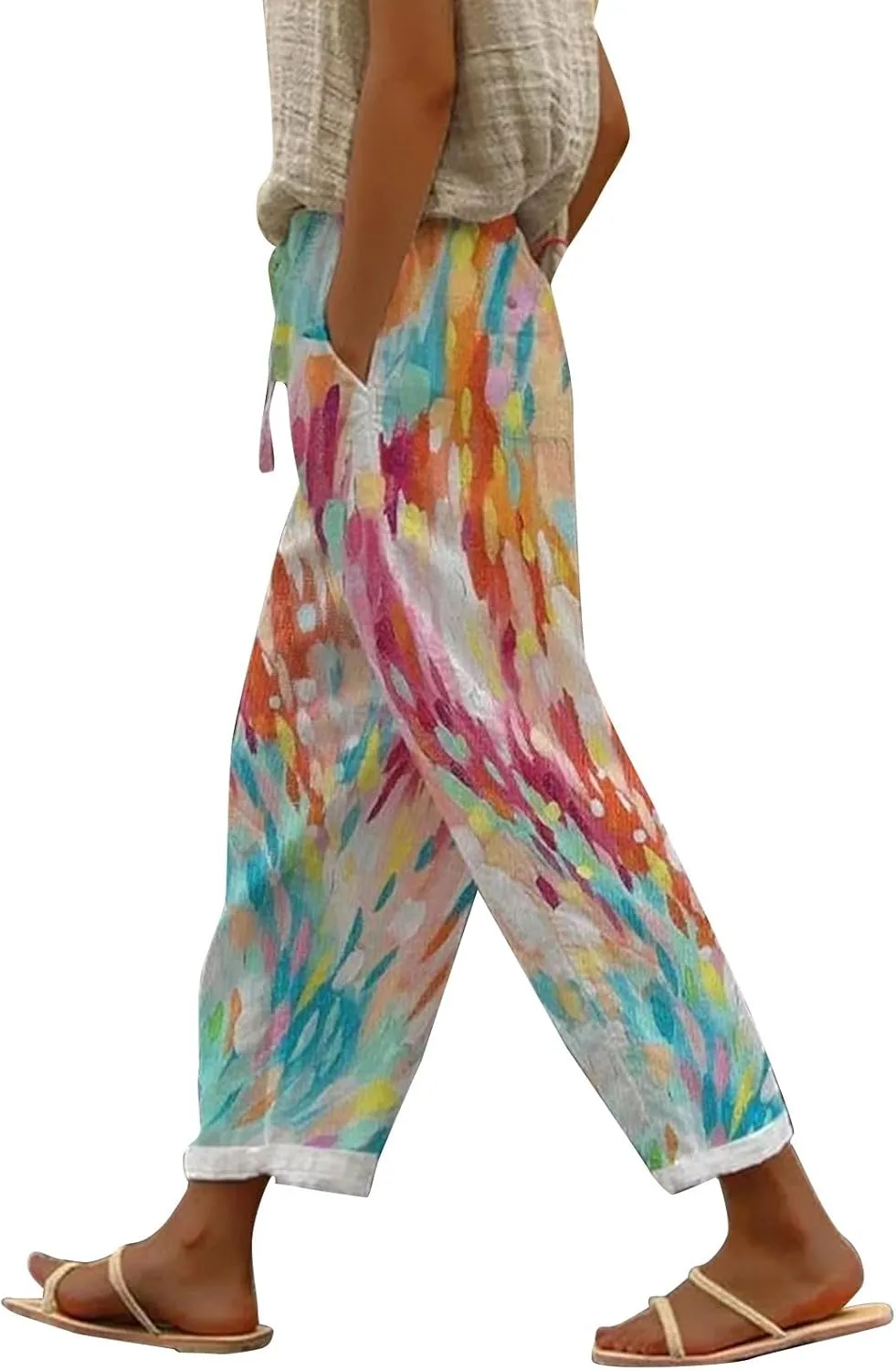 Workout Sets for Women Casual Drawstring Pants Summer Drawstring Waist Wide Leg Pants Leggings with Pockets for