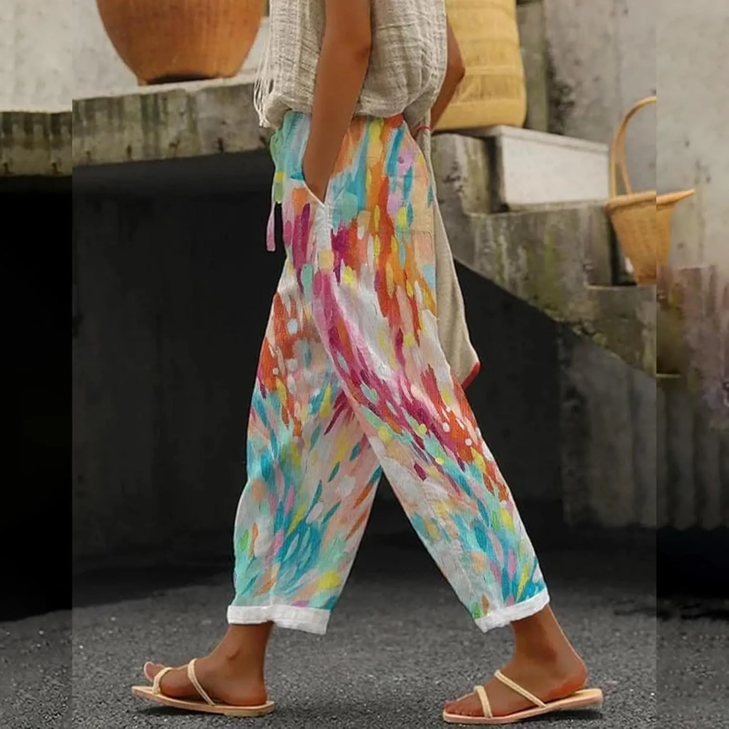 Workout Sets for Women Casual Drawstring Pants Summer Drawstring Waist Wide Leg Pants Leggings with Pockets for