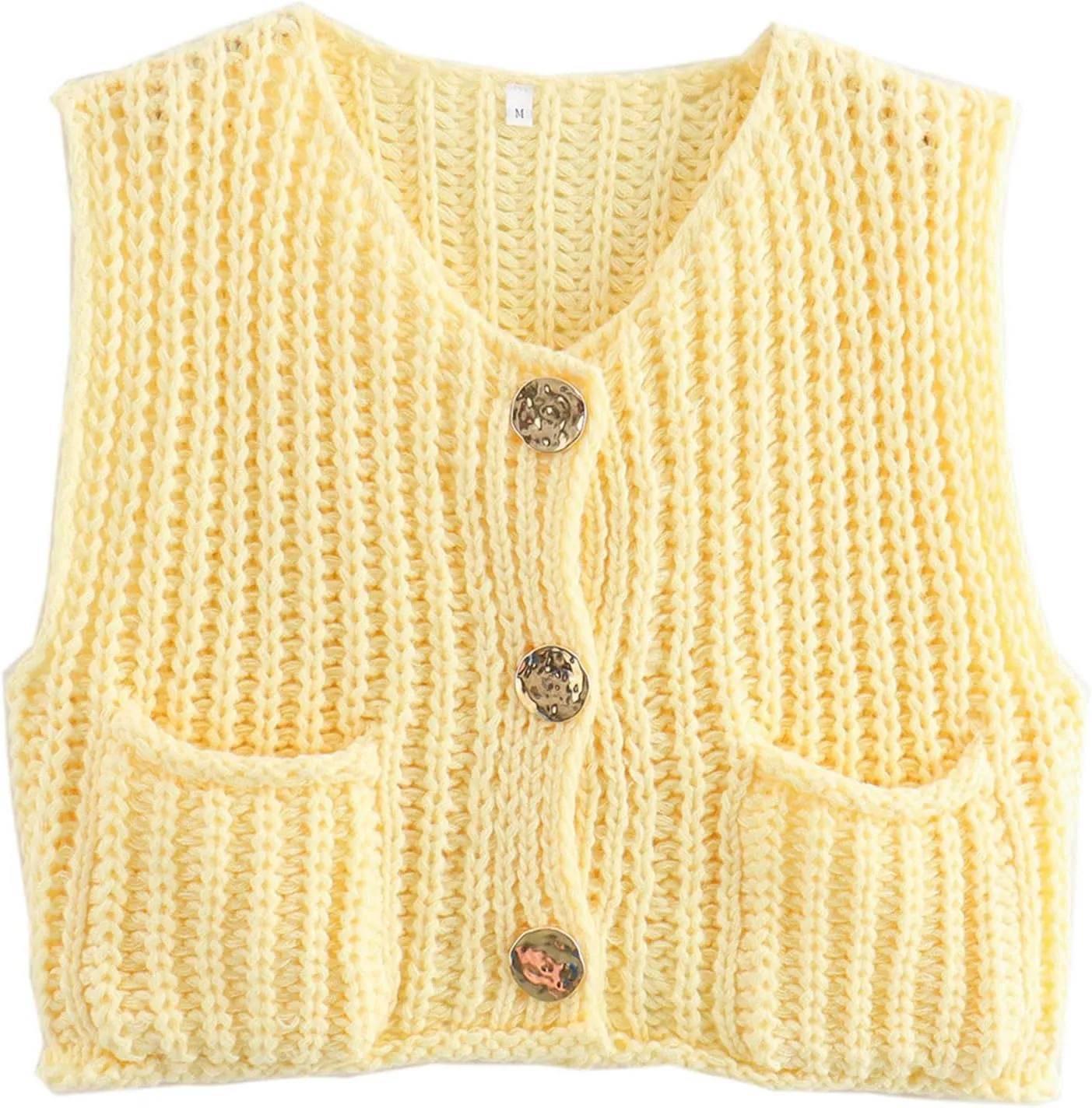 Wyeysyt Sweater Vest Women Sleeveless Crop Knit Cardigan Casual Button Down Cropped Knitted Sweater Vest with Pockets