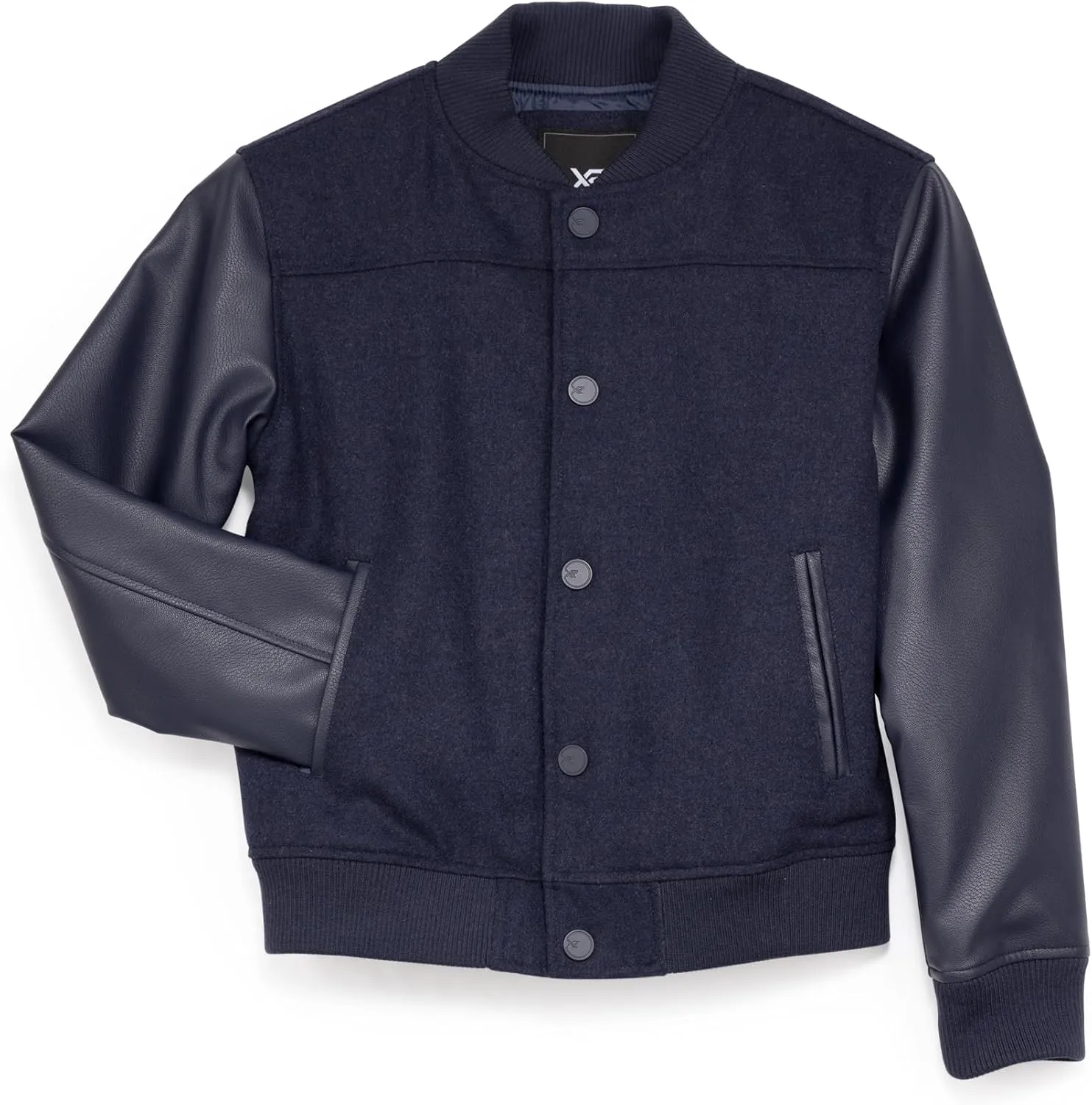 X RAY Boys Outerwear Coat with Faux Leather (S - XL), Wool Varsity Bomber Jacket for Kids W/Grainy PU Sleeves for Boys