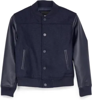 X RAY Boys Outerwear Coat with Faux Leather (S - XL), Wool Varsity Bomber Jacket for Kids W/Grainy PU Sleeves for Boys