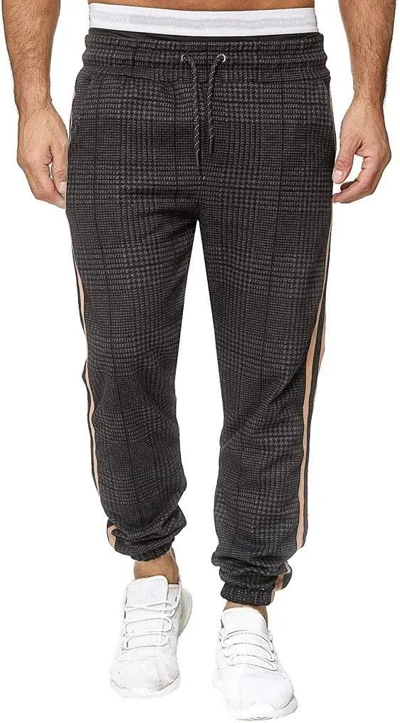 XUETON Mens Slim Fit Jogger Pants Tapered Workout Running Track Pants Drawstring Striped Chinos Comfort Flat Front Golf Work Trousers Athletic Sweatpants for Jogging Hiking Exercise Gym Workout Black