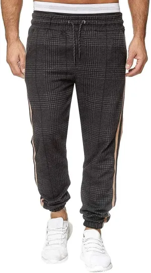 XUETON Mens Slim Fit Jogger Pants Tapered Workout Running Track Pants Drawstring Striped Chinos Comfort Flat Front Golf Work Trousers Athletic Sweatpants for Jogging Hiking Exercise Gym Workout Black