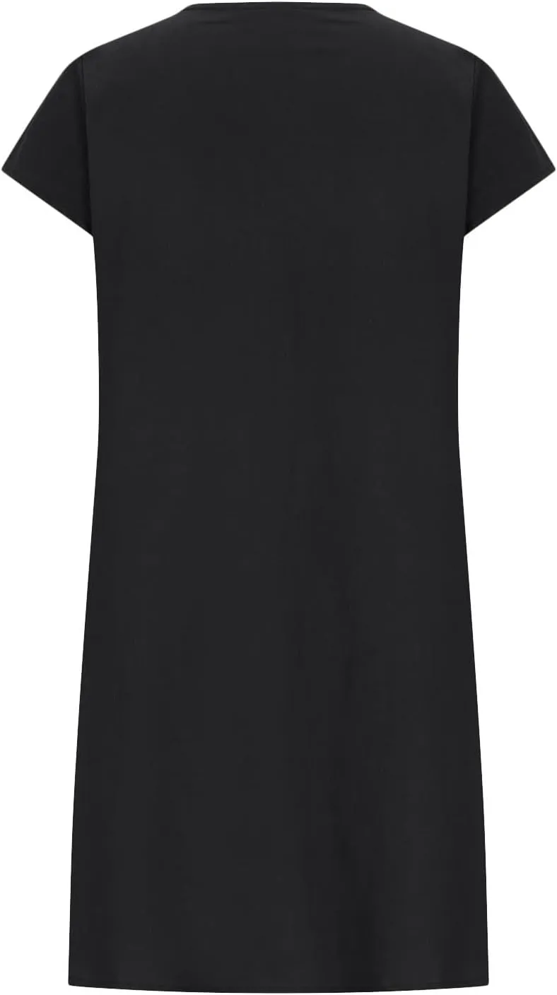 XUNRYAN Summer Dresses for Women 2024 Casual Short Sleeve Cotton Linen Midi Dress Knee Length High Waist Loose Beach Sundress