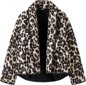 Yimoon Women's Cropped Puffer Quilted Jacket Vintage Floral Print Oversized Open Front Lightweight Short Jacket Outwear